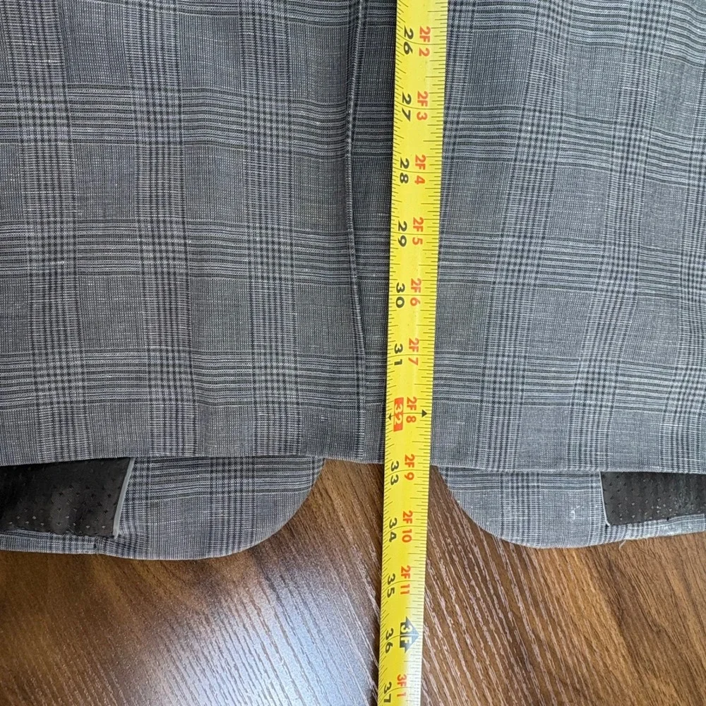 Alfani 44L Blazer Grey Glen‎ Plaid Wool Linen Blend Sport Coat 2 Button Jacket